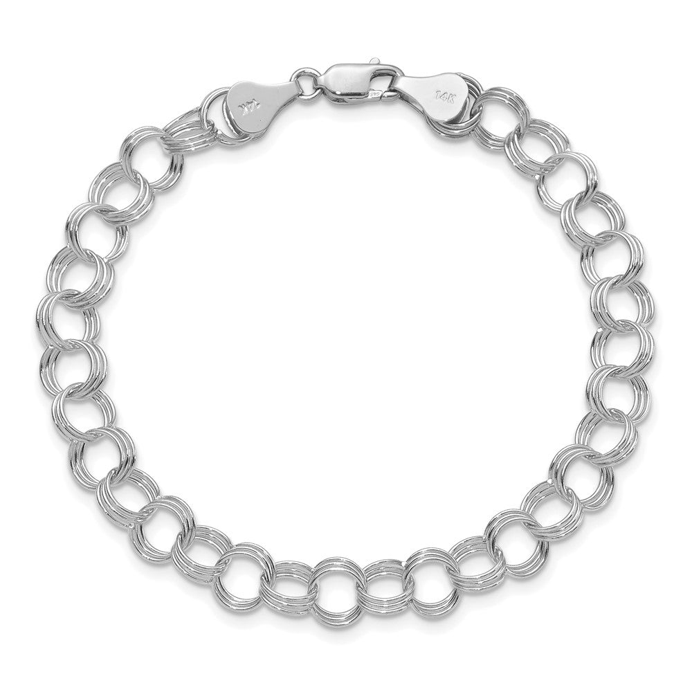 14k White Gold 7 mm Solid Triple Link Charm Bracelet (6.11 grams)