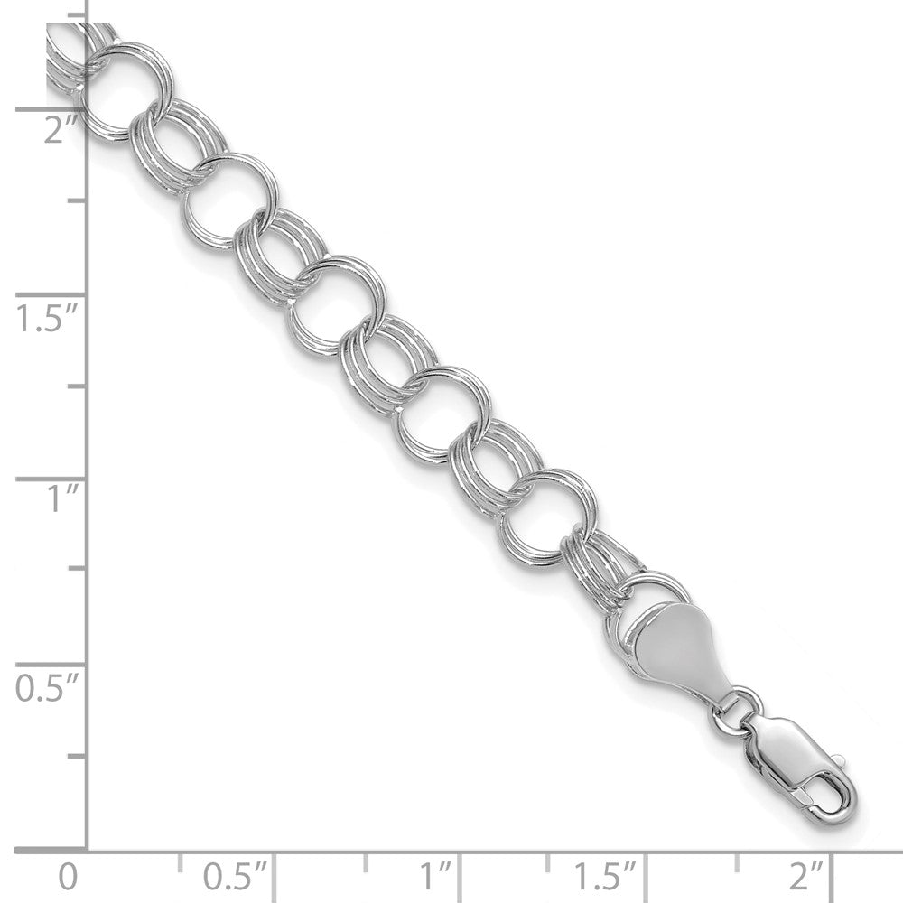 14k White Gold 7 mm Solid Triple Link Charm Bracelet (6.11 grams)