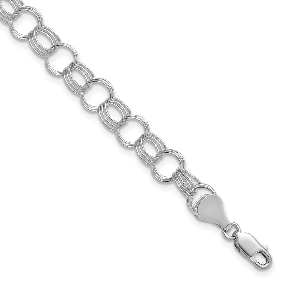 14k White Gold 7 mm Solid Triple Link Charm Bracelet (6.11 grams)