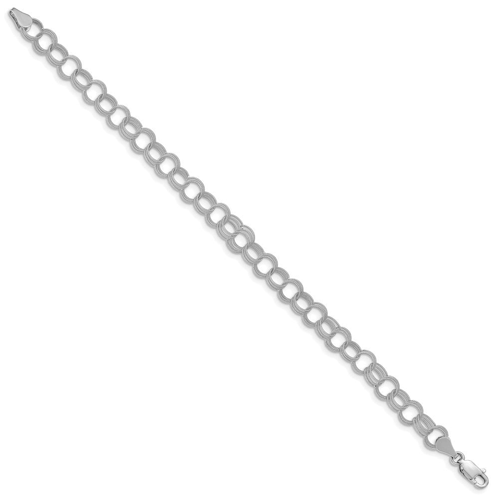 14k White Gold 6 mm Solid Triple Link Charm Bracelet (4.5 grams)