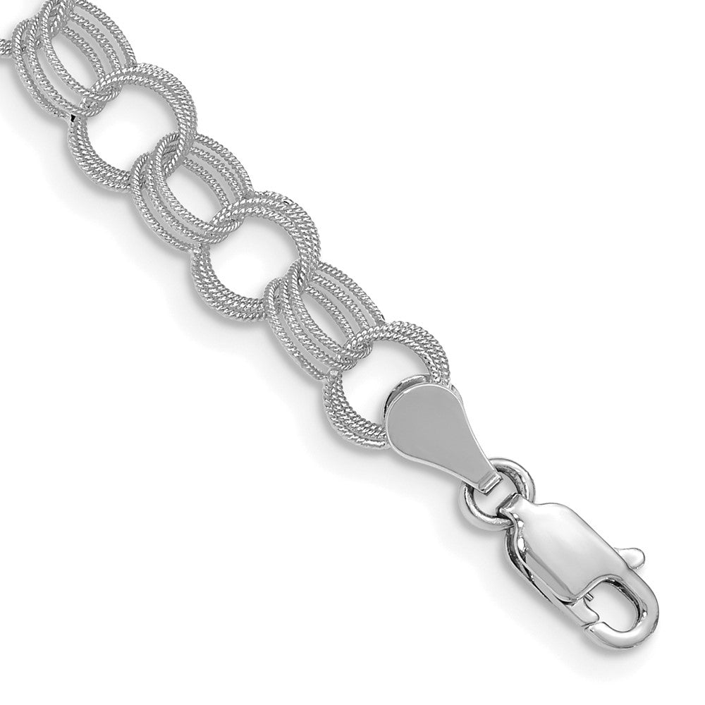 14k White Gold 6 mm Solid Triple Link Charm Bracelet (4.5 grams)