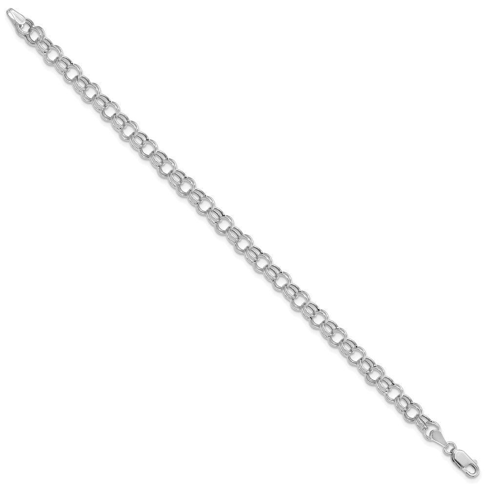 14k White Gold 6 mm Hollow Double Link Charm Bracelet (2.51 grams)