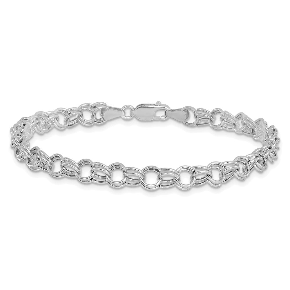 14k White Gold 6 mm Hollow Double Link Charm Bracelet (2.51 grams)