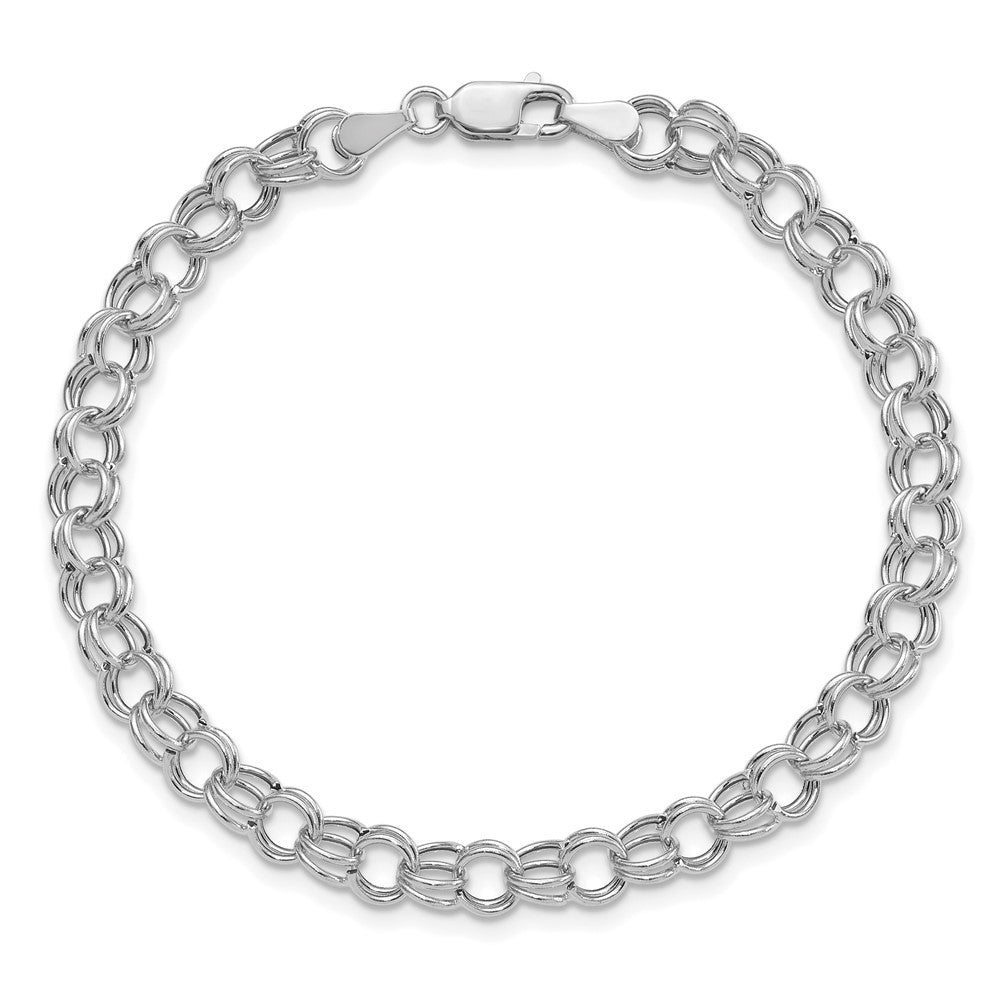 14k White Gold 6 mm Hollow Double Link Charm Bracelet (2.51 grams)