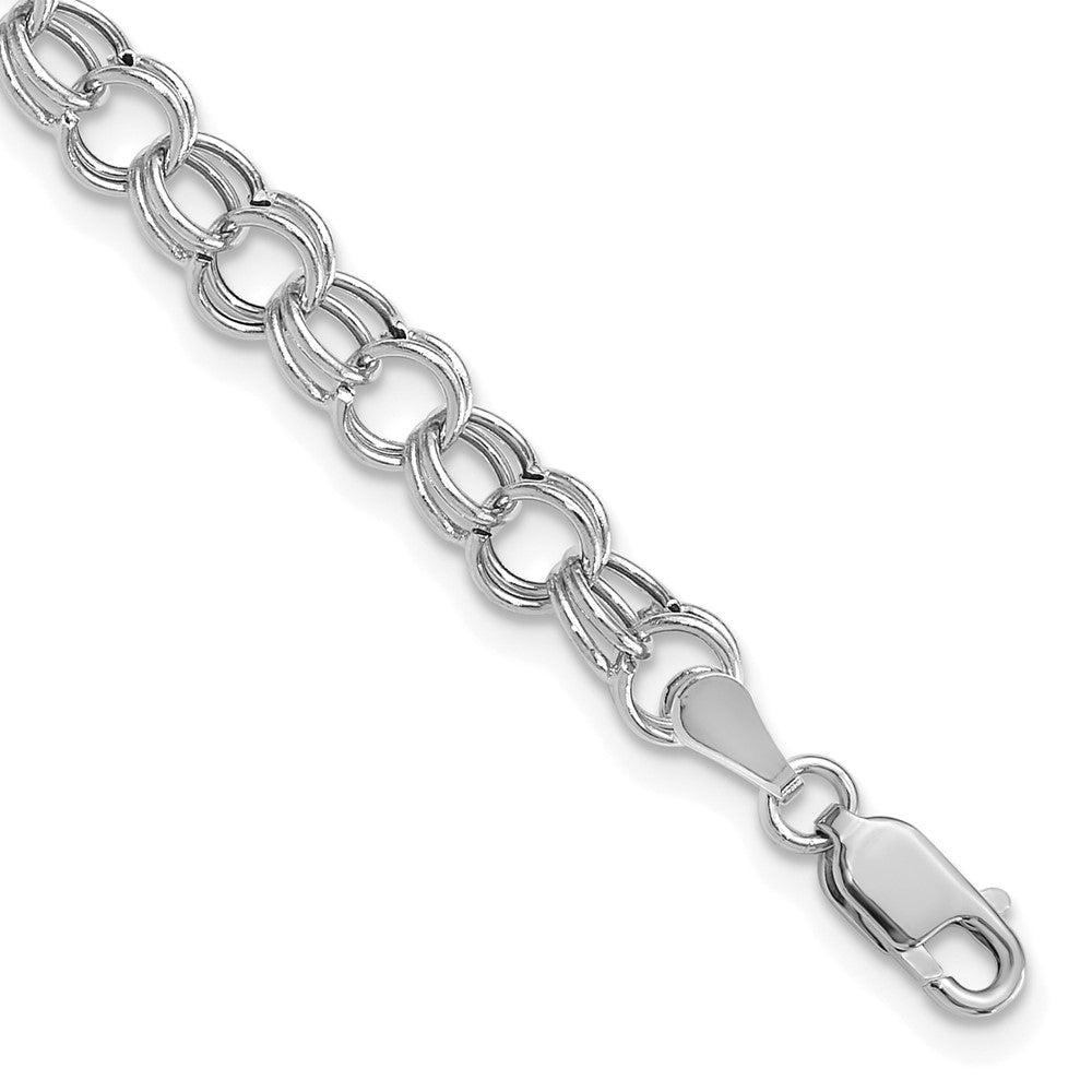 14k White Gold 6 mm Hollow Double Link Charm Bracelet (2.51 grams)