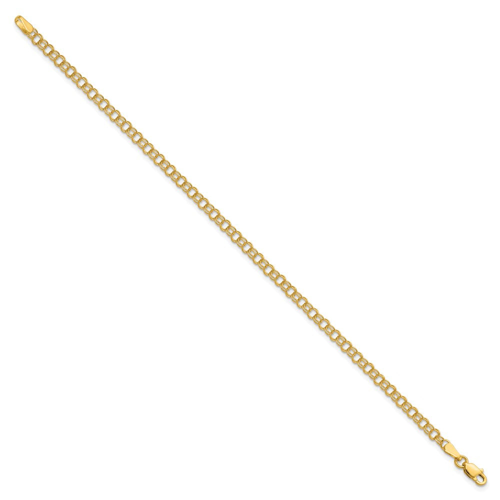 14k Yellow Gold 3.5 mm Solid Double Link Charm Bracelet