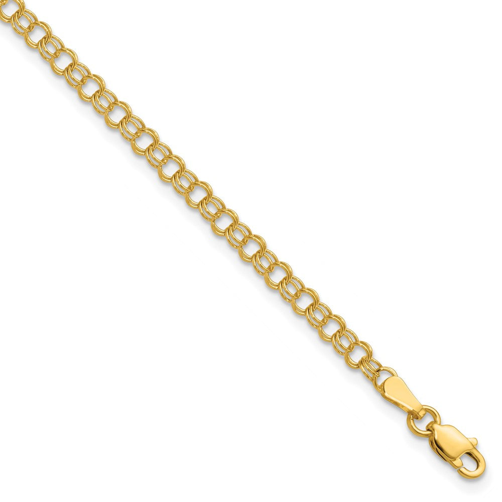 14k Yellow Gold 3.5 mm Solid Double Link Charm Bracelet