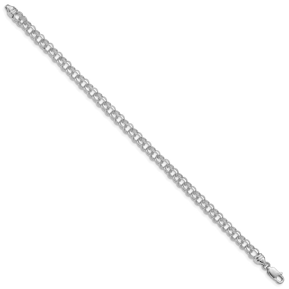 14k White Gold 4.75 mm Solid Double Link Charm Bracelet (7.07 grams)