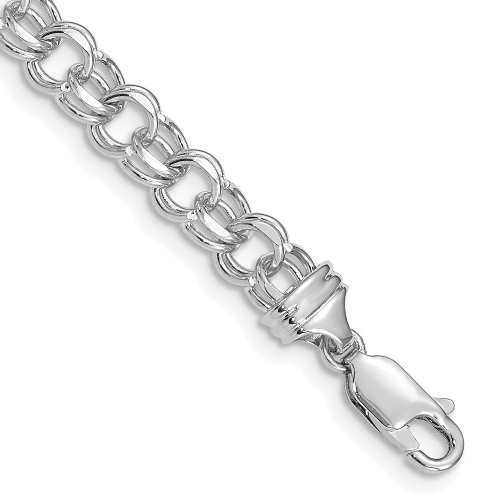 14k White Gold 5.5 mm Solid Double Link Charm Bracelet (10.23 grams)