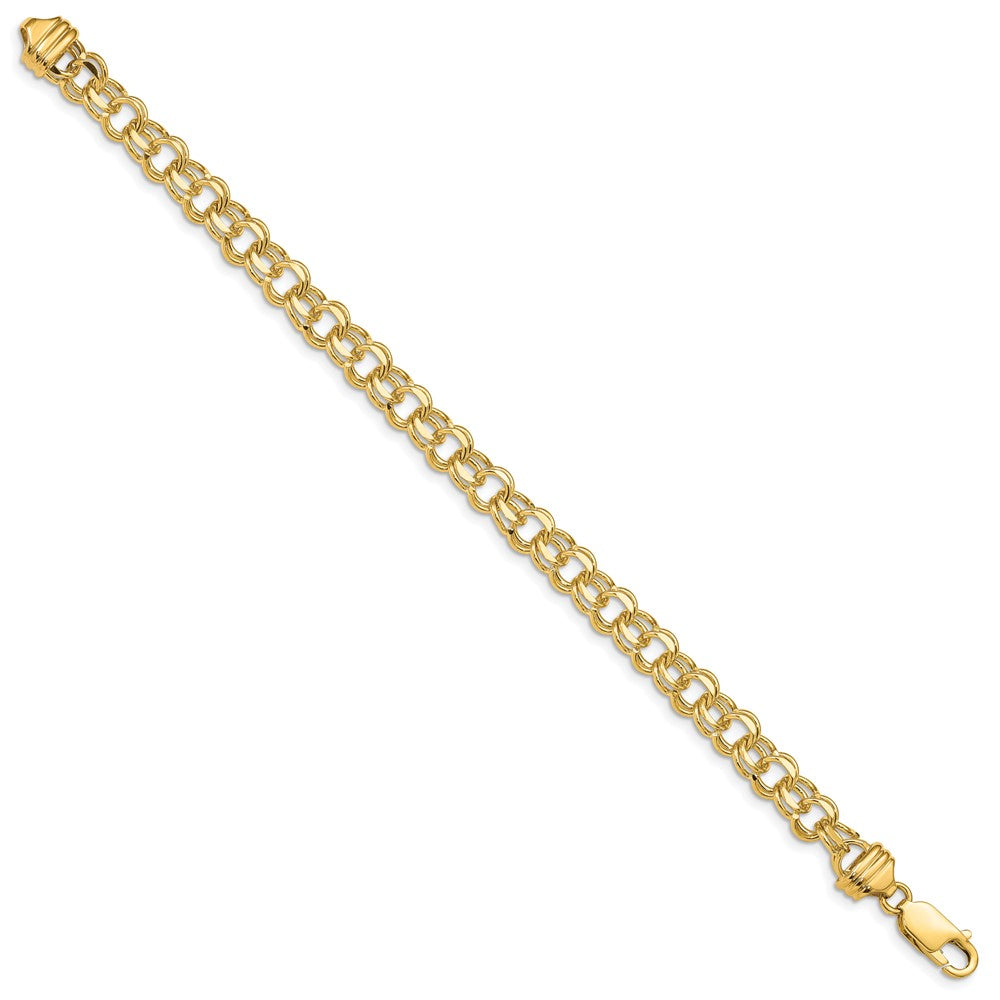 14k Yellow Gold 6.5 mm Solid Double Link Charm Bracelet (12.62 grams)