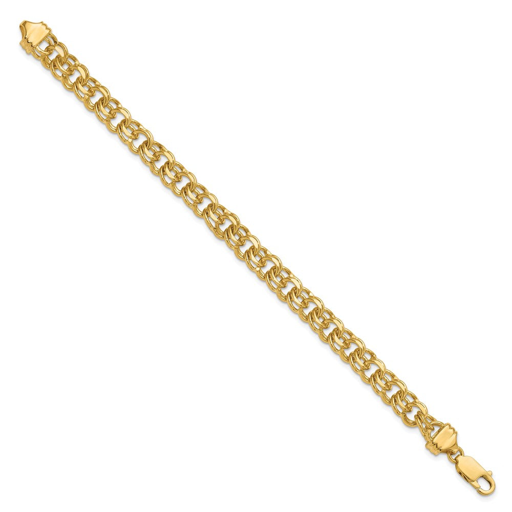 14k Yellow Gold 7.5 mm Solid Double Link Charm Bracelet (18.45 grams)