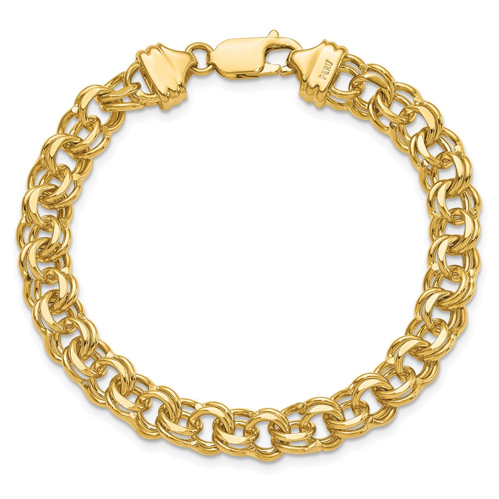 14k Yellow Gold 7.5 mm Solid Double Link Charm Bracelet (18.45 grams)