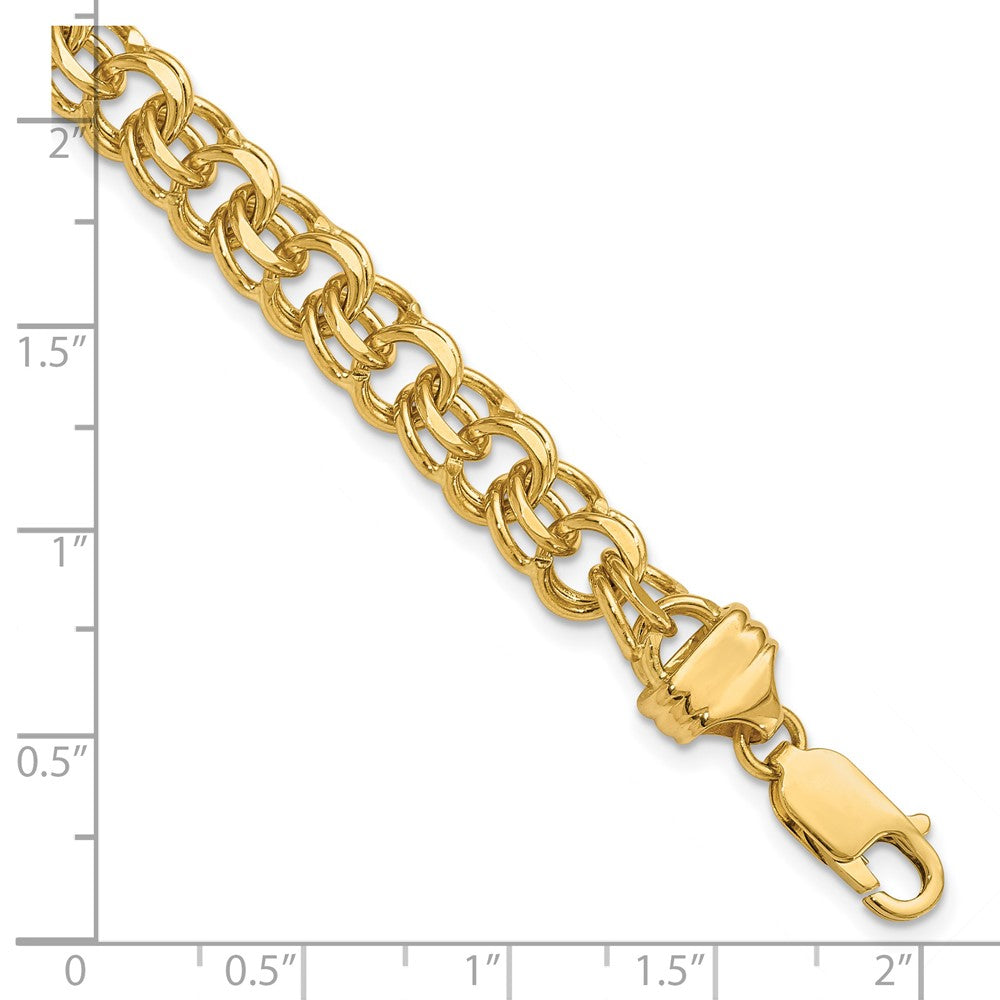 14k Yellow Gold 7.5 mm Solid Double Link Charm Bracelet (18.45 grams)