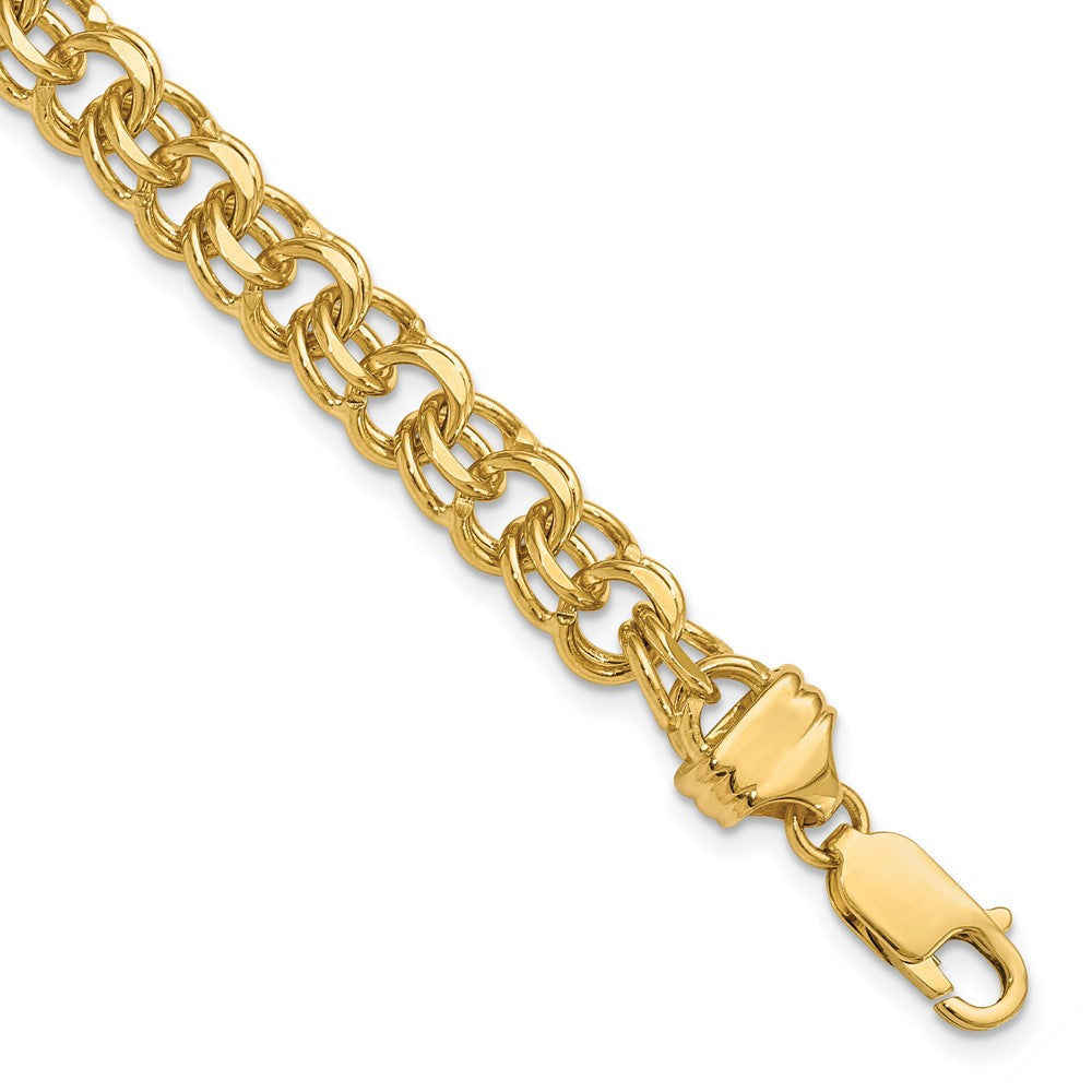 14k Yellow Gold 7.5 mm Solid Double Link Charm Bracelet (18.45 grams)