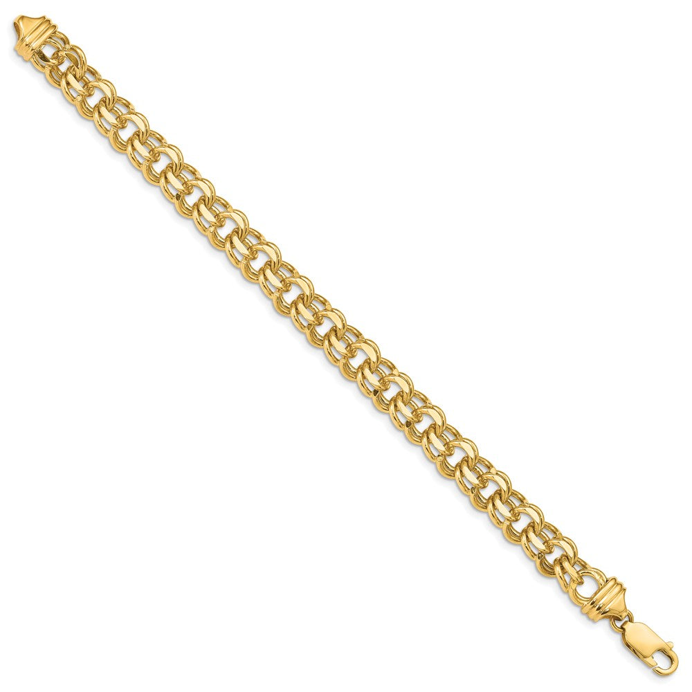 14k Yellow Gold 8.5 mm Solid Double Link Charm Bracelet (22.4 grams)