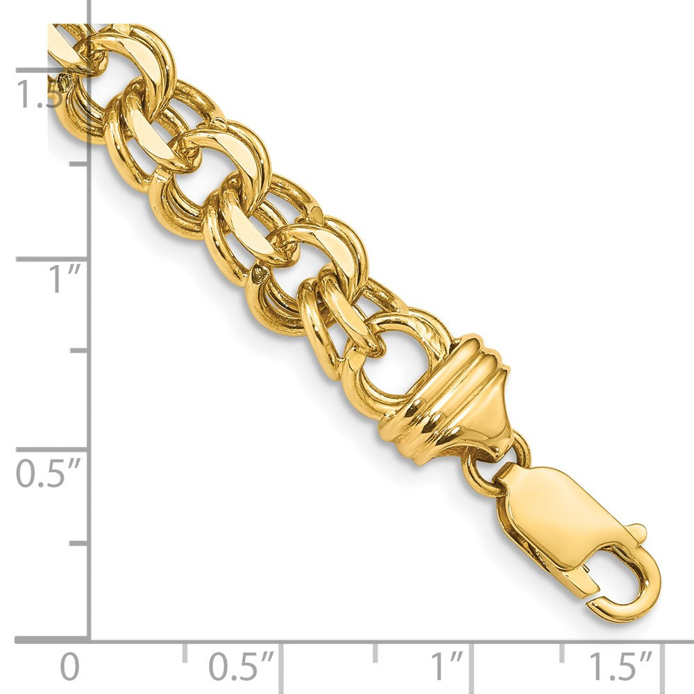 14k Yellow Gold 8.5 mm Solid Double Link Charm Bracelet (22.4 grams)