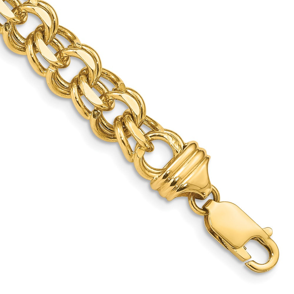 14k Yellow Gold 8.5 mm Solid Double Link Charm Bracelet (22.4 grams)