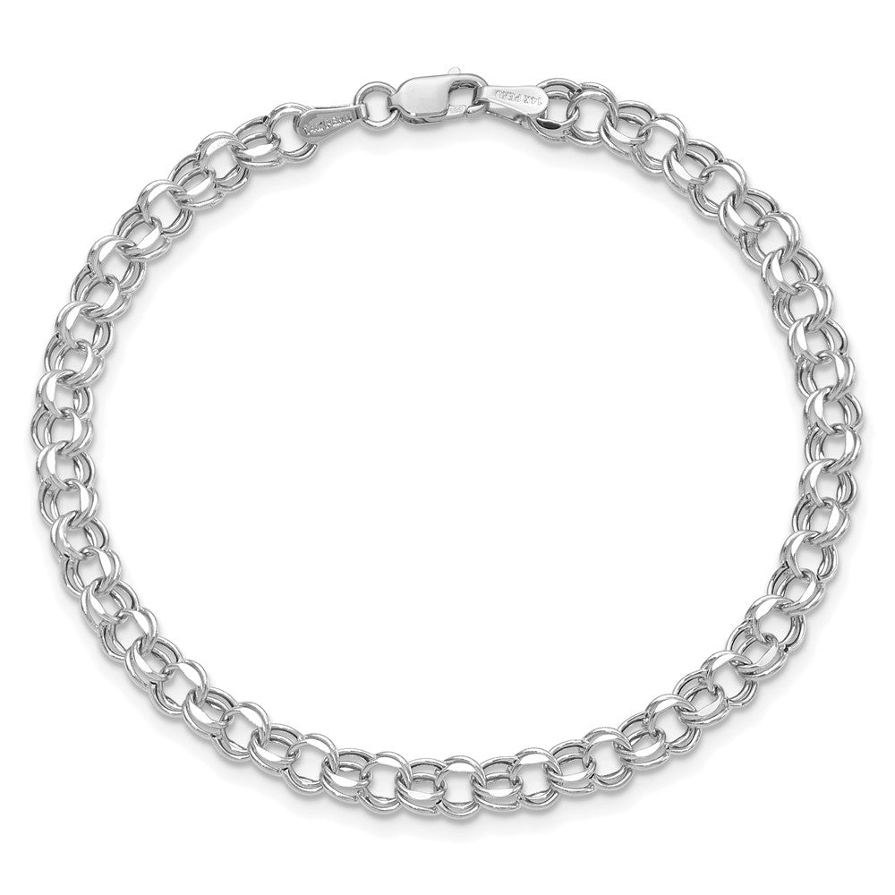 14k White Gold 4.5 mm Hollow Double Link Charm Bracelet (1.72 grams)