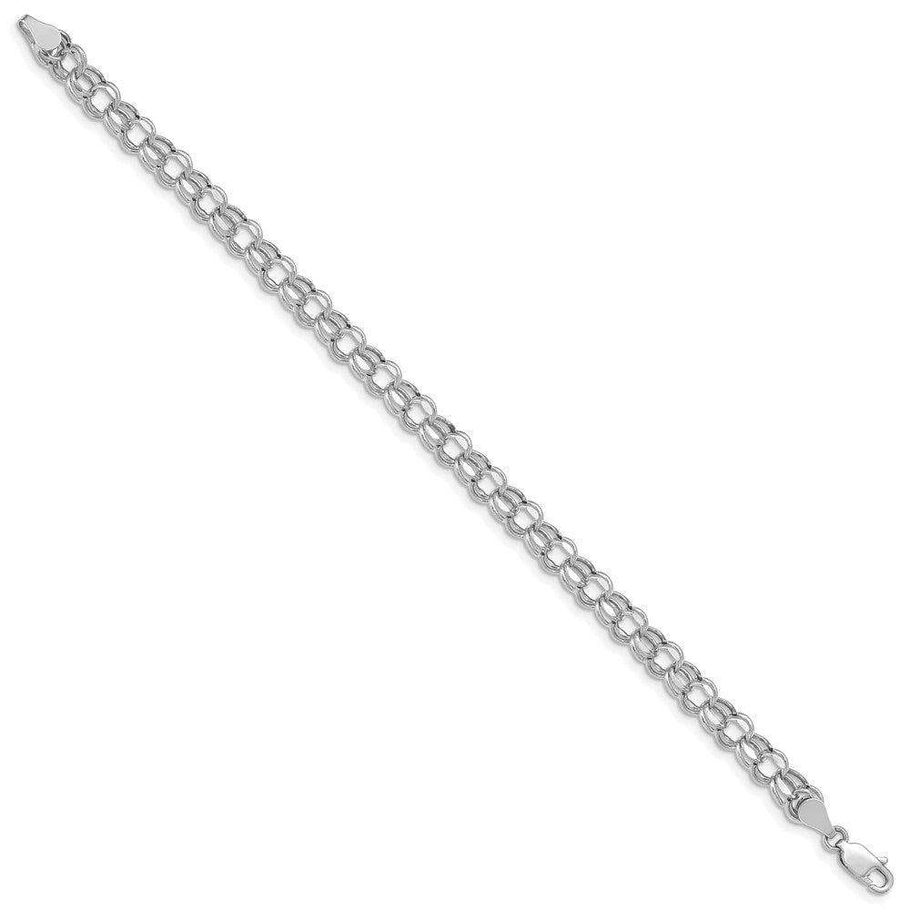 14k White Gold 5.5 mm Hollow Double Link Charm Bracelet (2.41 grams)