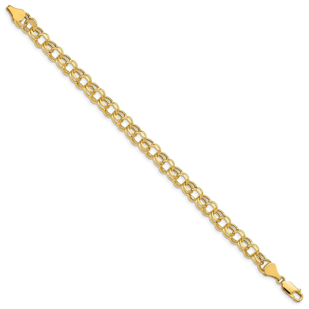 14k Yellow Gold 6.5 mm Hollow Double Link Charm Bracelet (3.66 grams)