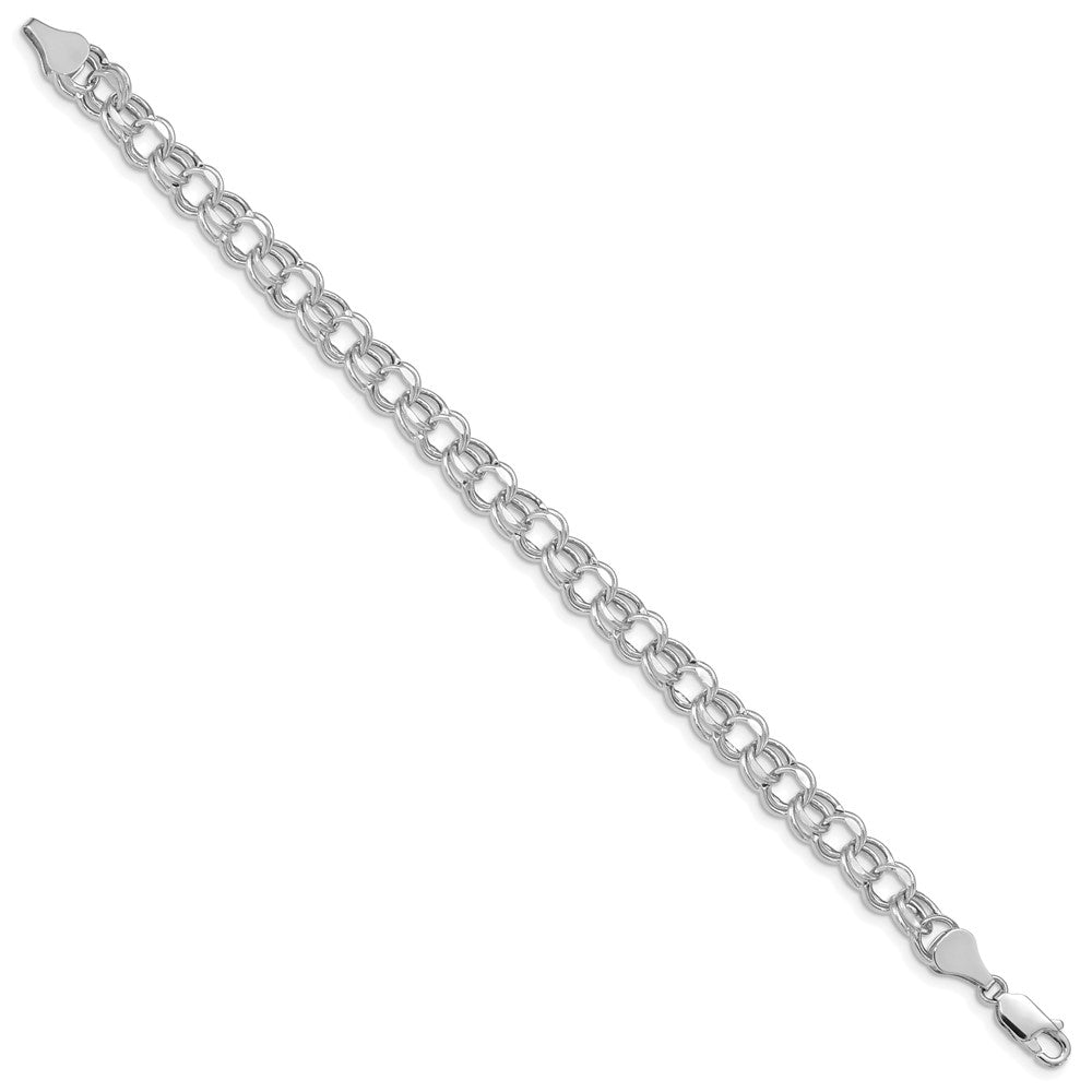 14k White Gold 6.5 mm Hollow Double Link Charm Bracelet (3.68 grams)