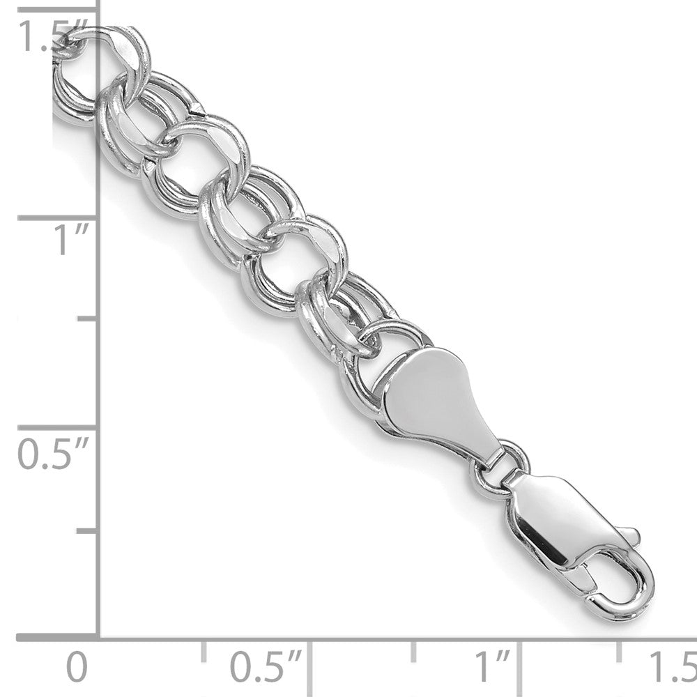 14k White Gold 6.5 mm Hollow Double Link Charm Bracelet (3.68 grams)