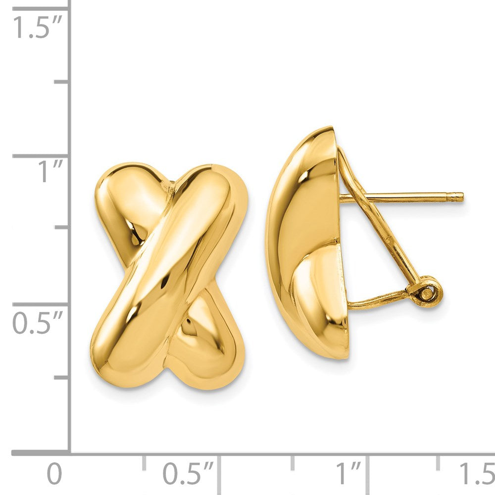 14k Yellow Gold 13 mm Polished X Omega Back Post Earrings (4.67 grams)