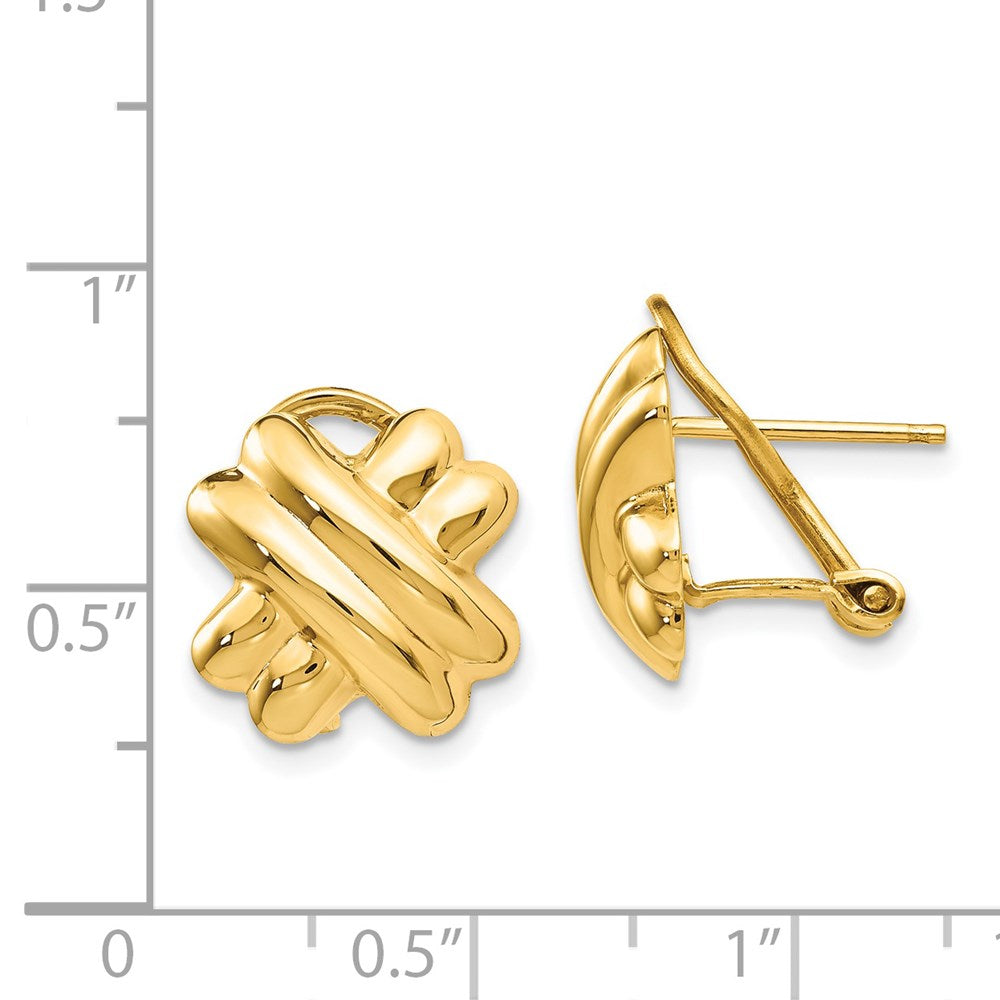 14k Yellow Gold 13 mm Polished X Omega Back Post Earrings (3.65 grams)