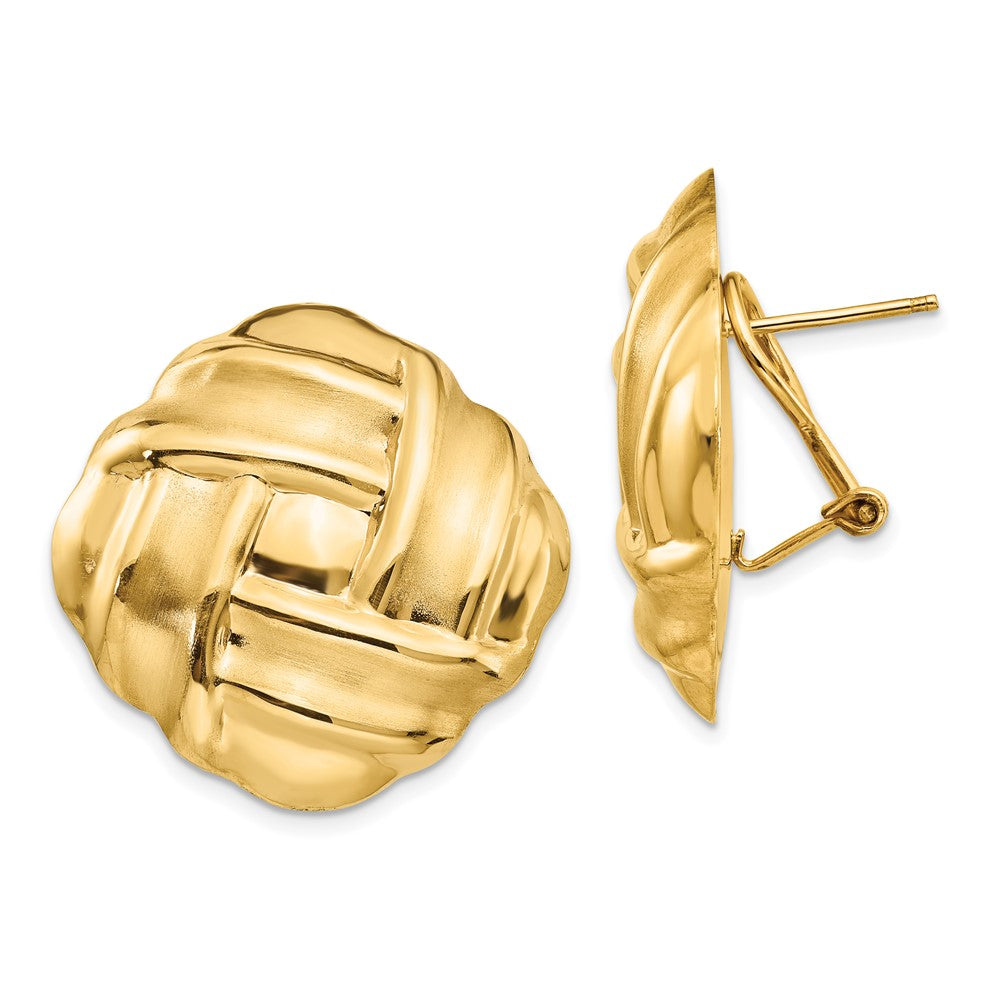 14k Yellow Gold 26 mm Polished & Satin Omega Back Post Earrings (10.37 grams)