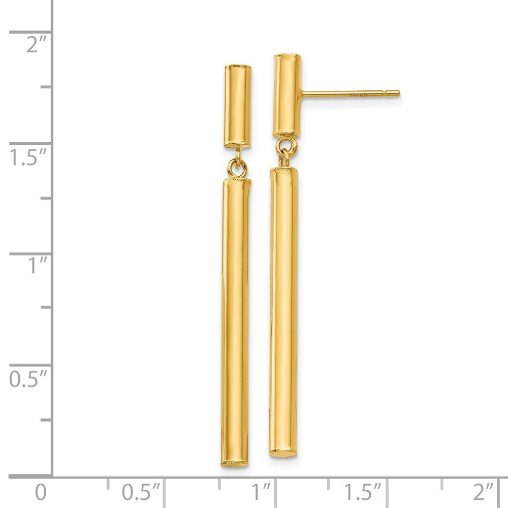 14k Yellow Gold 3 mm Fancy Dangle Round Tube Earrings (1.61 grams)