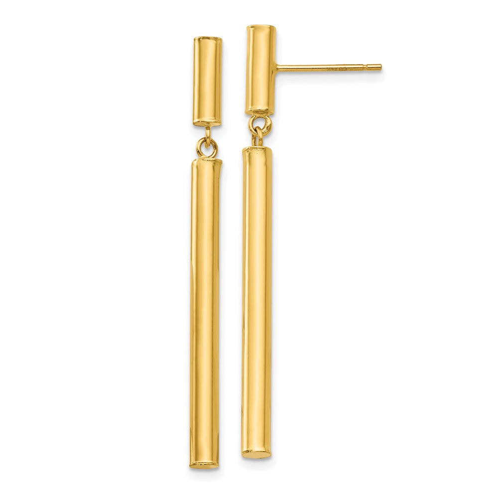 14k Yellow Gold 3 mm Fancy Dangle Round Tube Earrings (1.61 grams)