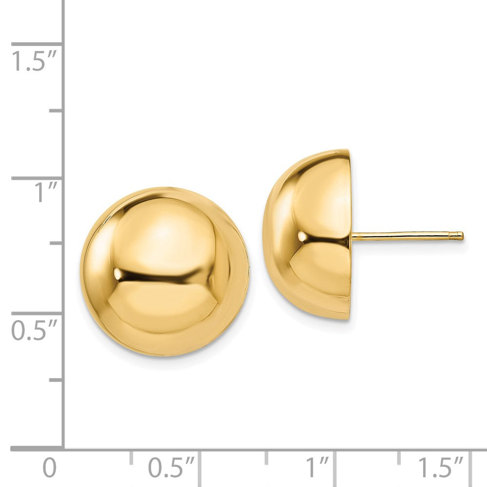 14k Yellow Gold 16 mm Half Ball Post Earrings (4.37 grams)