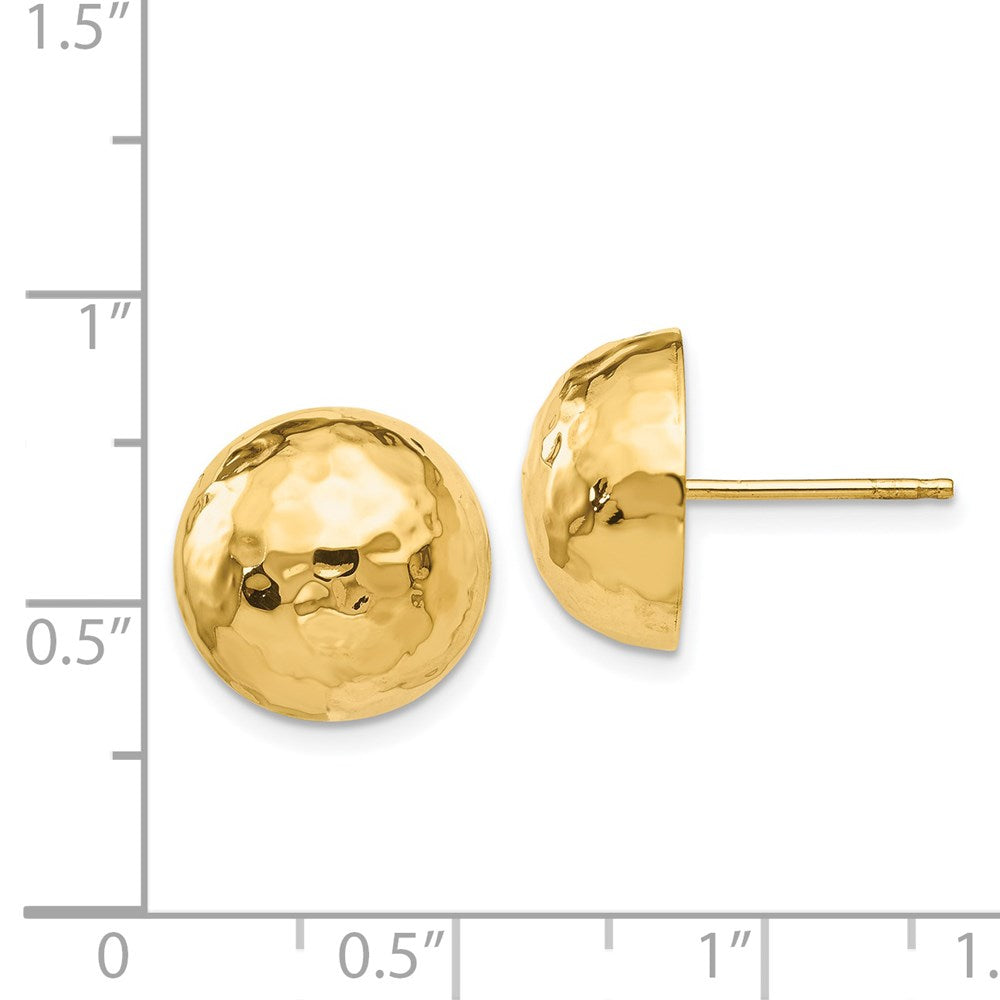 14k Yellow Gold 13 mm red Half Ball Post Earrings (2.42 grams)