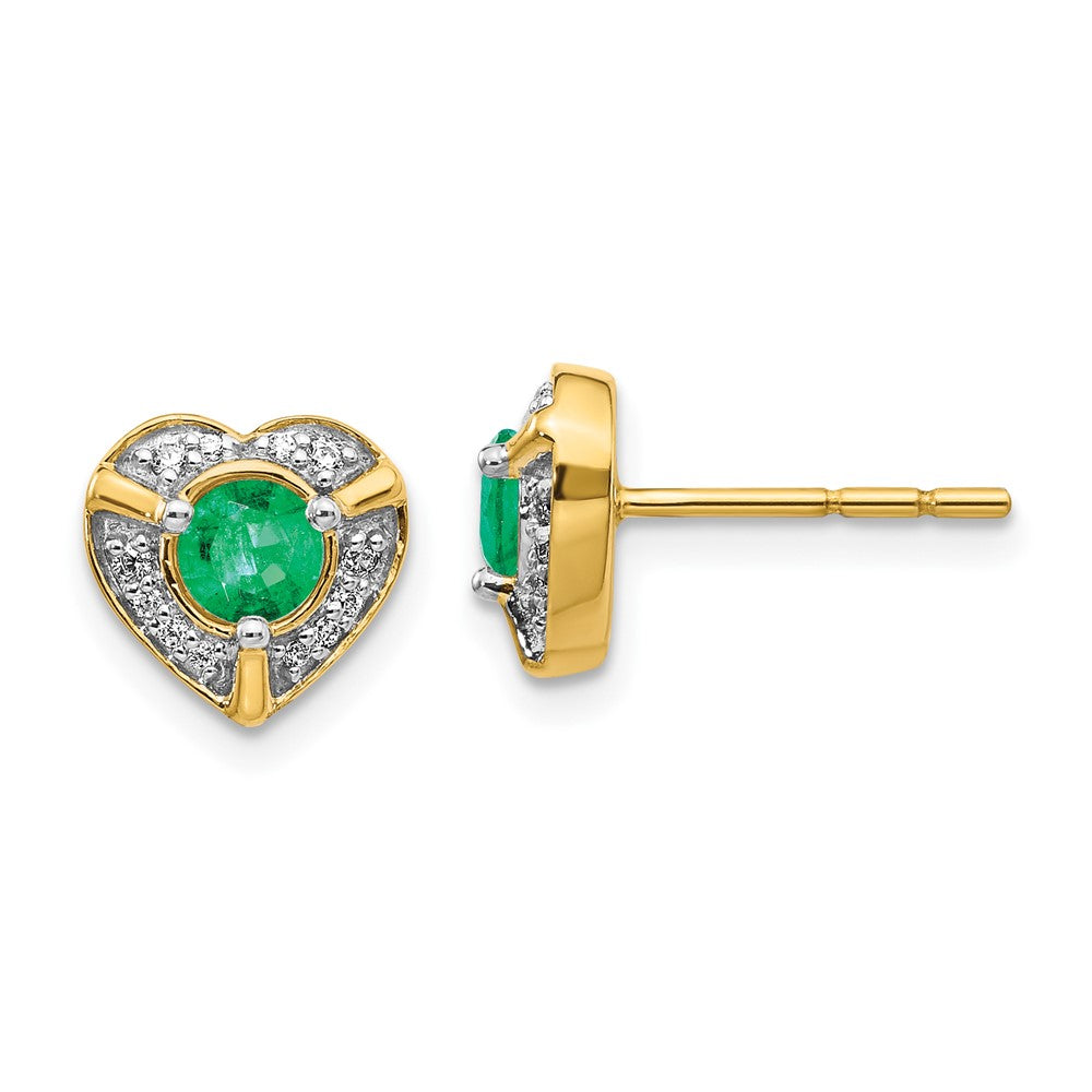 14k Diamond and Emerald Fancy Heart Earrings (2.25 grams)