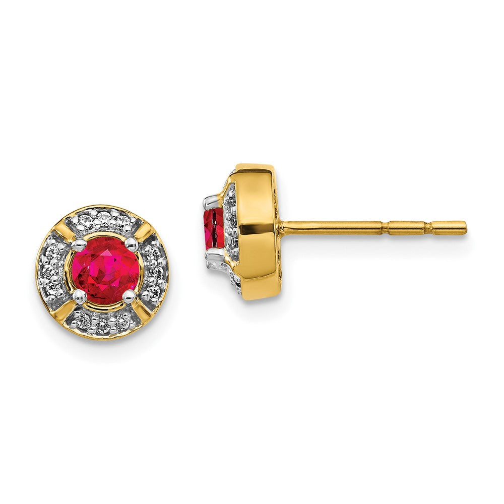 14k Diamond and Ruby Fancy Halo Earrings (2.45 grams)