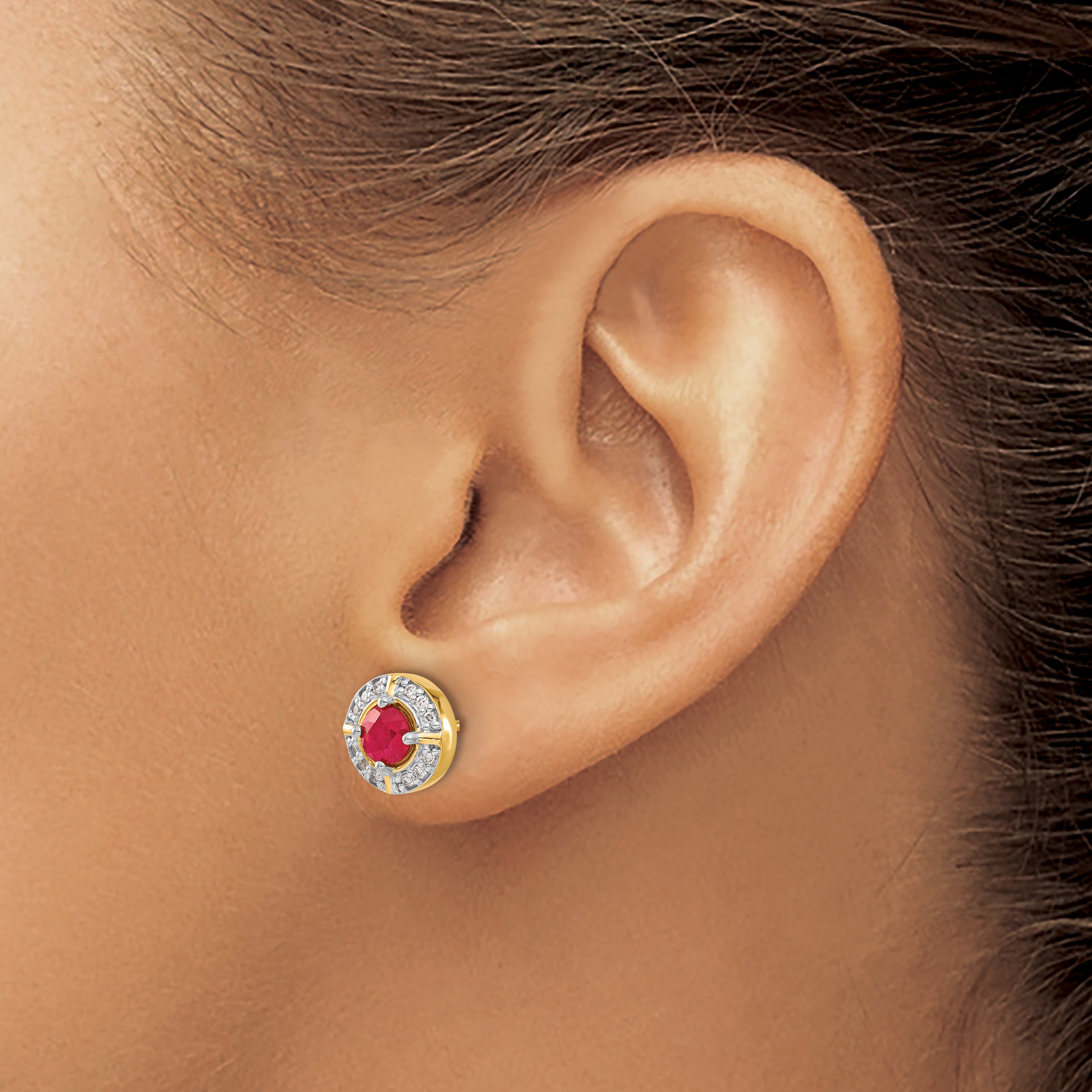 14k Diamond and Ruby Fancy Halo Earrings (2.9 grams)