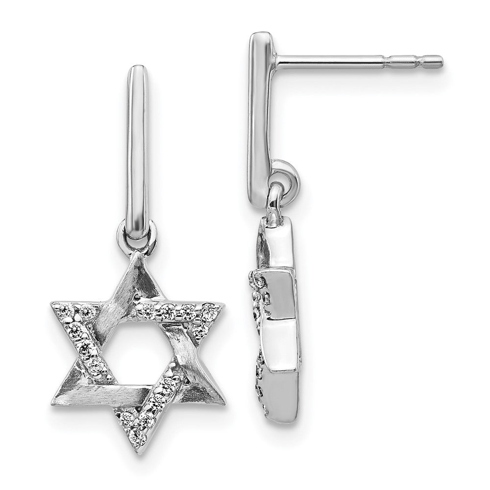 14k White Gold 9 mm Diamond Star of David Dangle Earrings (2.23 grams)