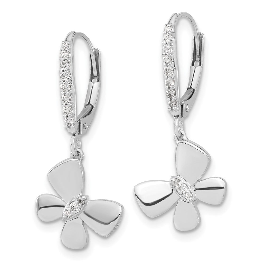 14k White Gold 12 mm Diamond Butterfly Leverback Earrings (2.57 grams)