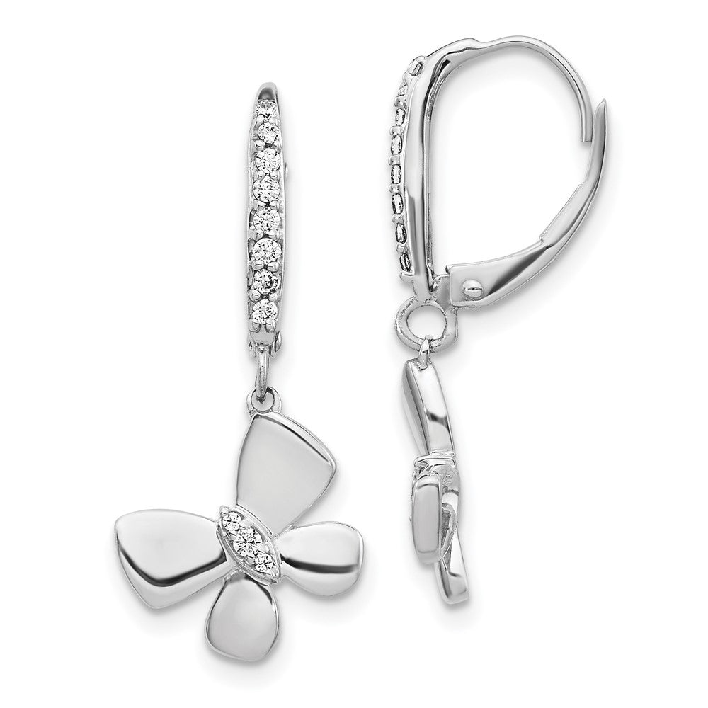 14k White Gold 12 mm Diamond Butterfly Leverback Earrings (2.57 grams)