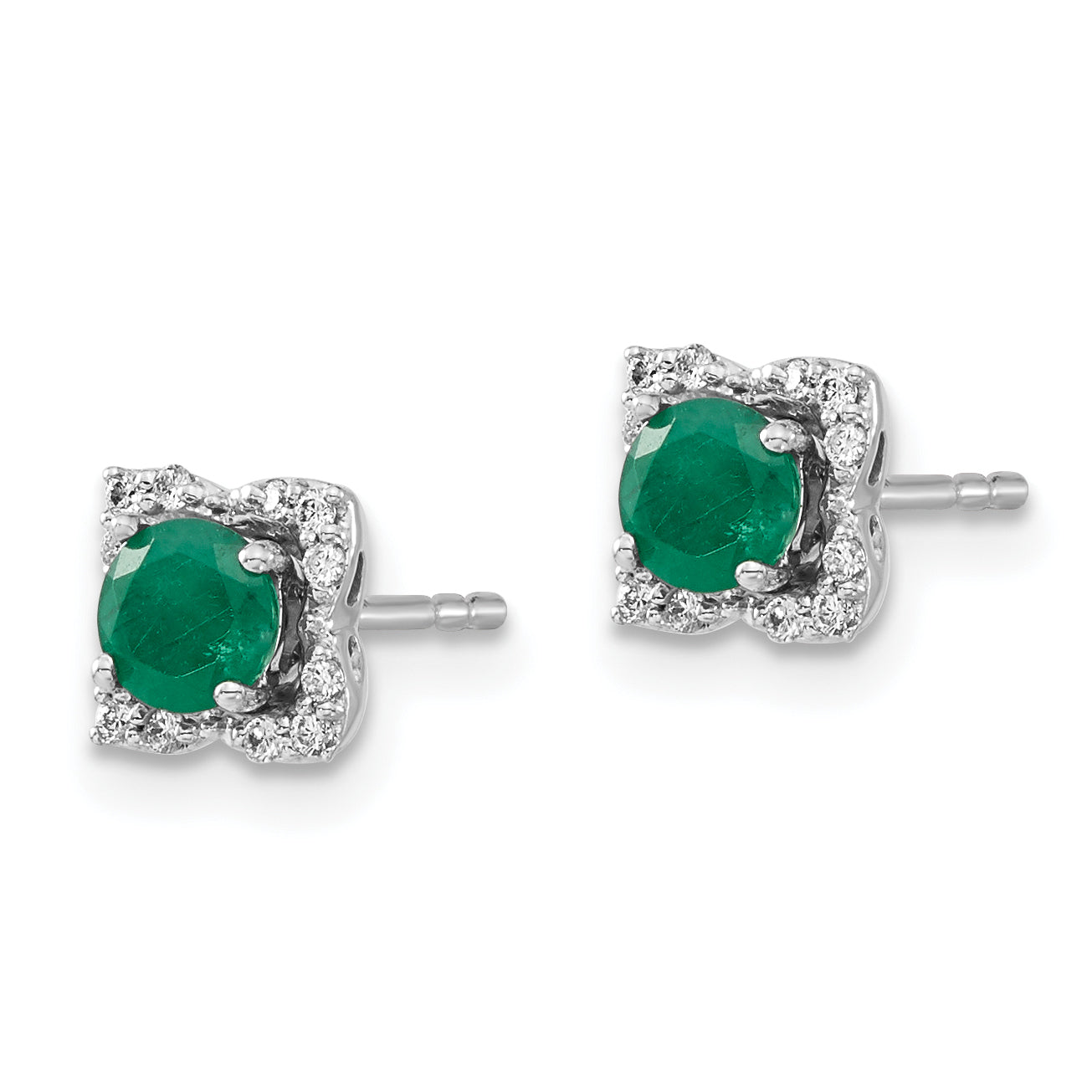 14k White Gold Diamond and Emerald Stud w/ Jacket Earrings (1.5 grams)