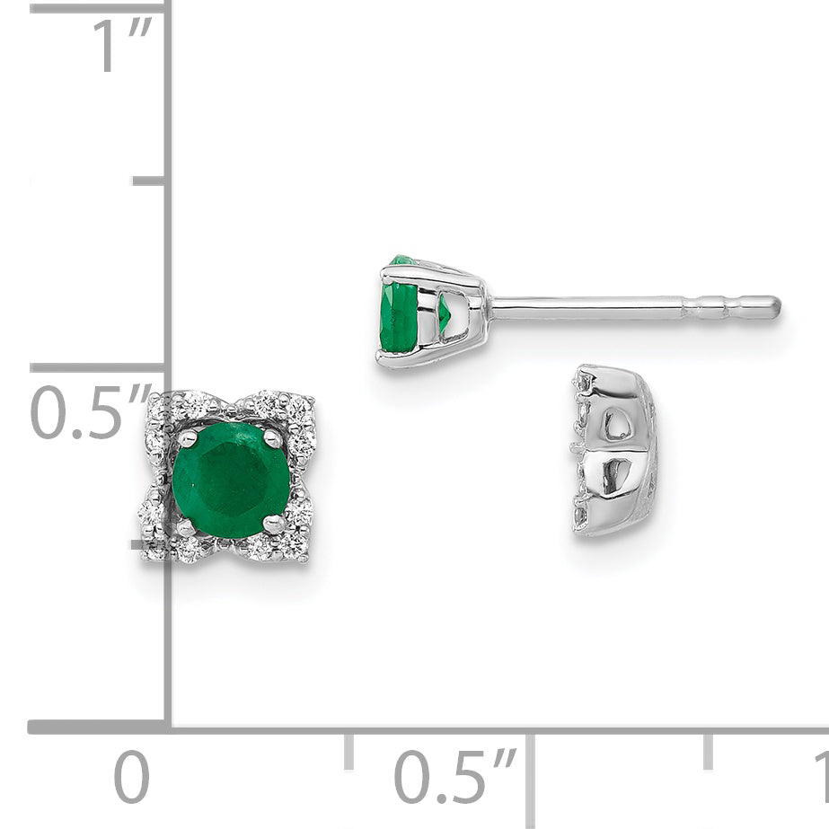 14k White Gold Diamond and Emerald Stud w/ Jacket Earrings (1.5 grams)