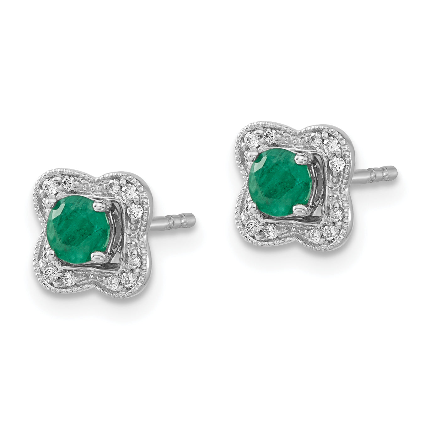14k White Gold Diamond and Emerald Stud w/ Jacket Earrings (1.8 grams)