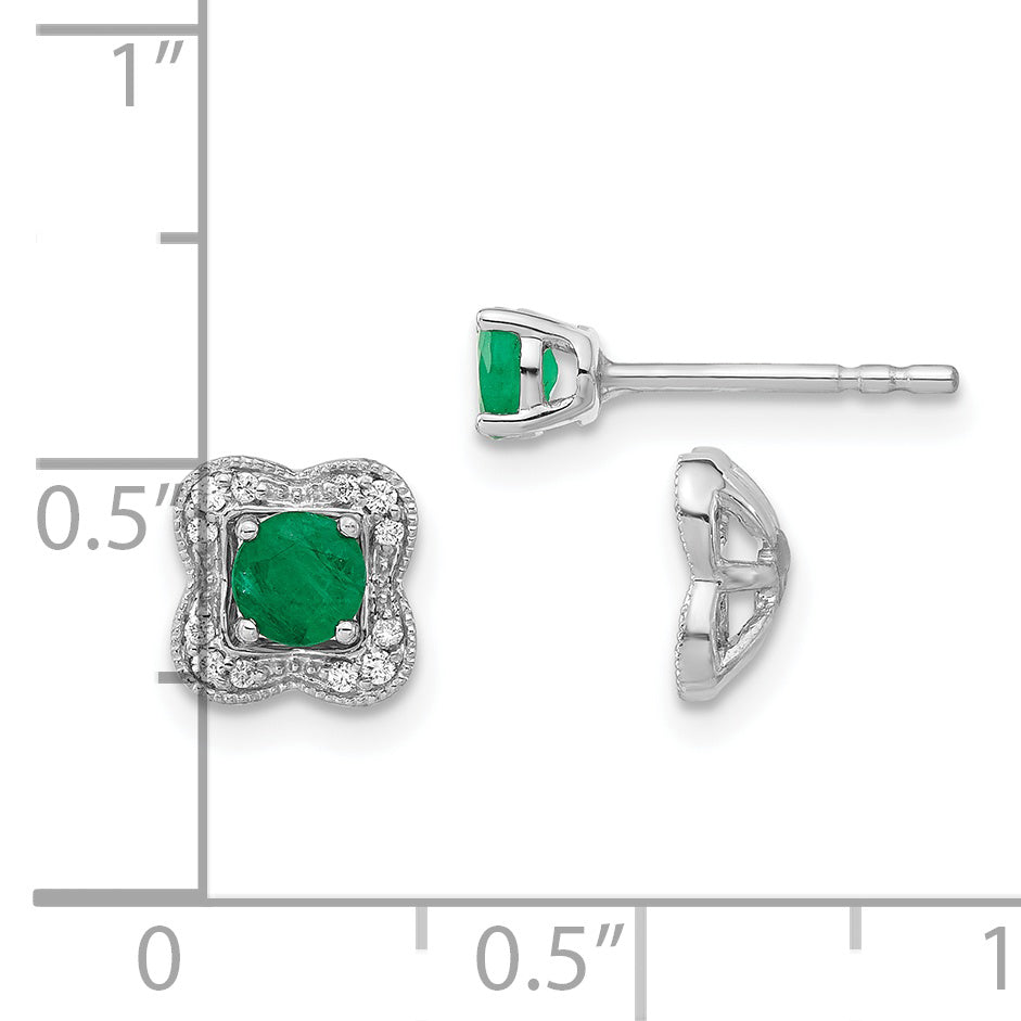 14k White Gold Diamond and Emerald Stud w/ Jacket Earrings (1.8 grams)