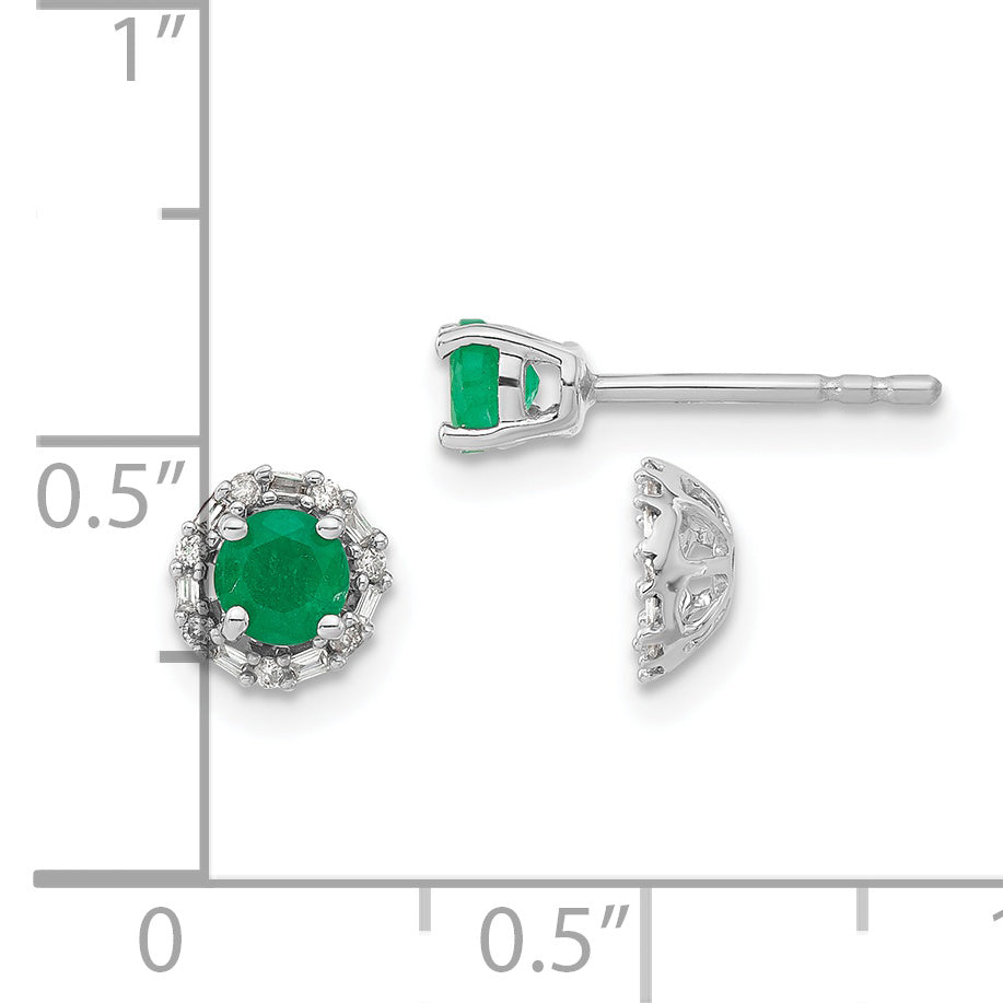 14k White Gold Diamond and Emerald Stud w/ Jacket Earrings (1.05 grams)