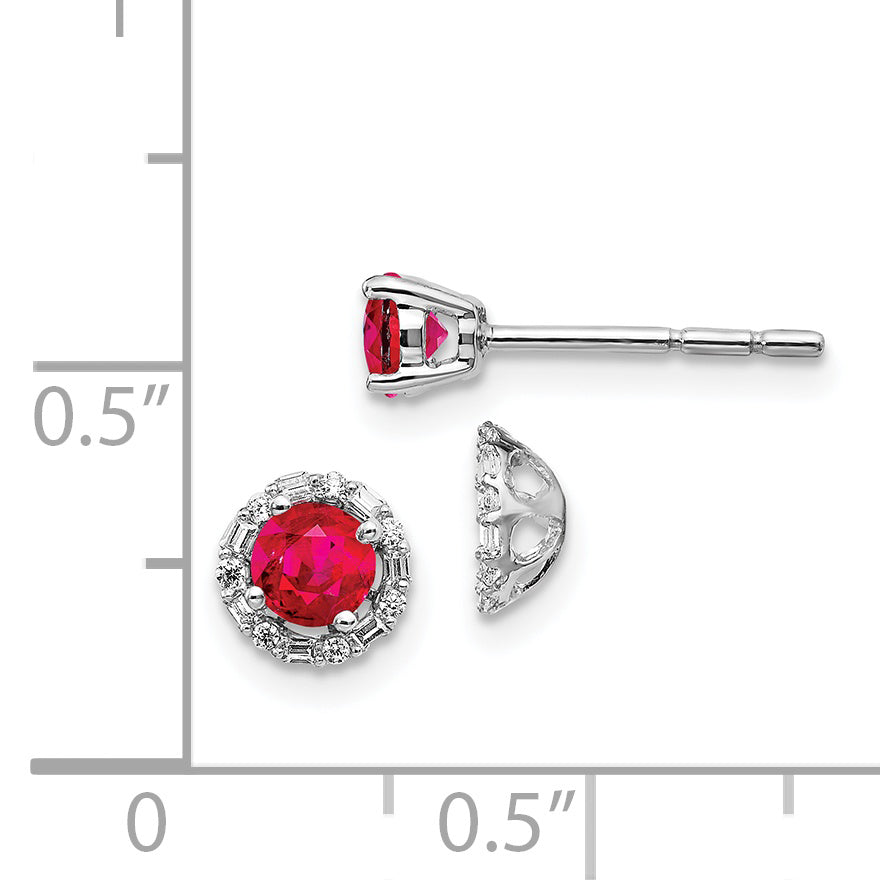 14k White Gold Diamond and Ruby Stud w/ Jacket Earrings (1.05 grams)