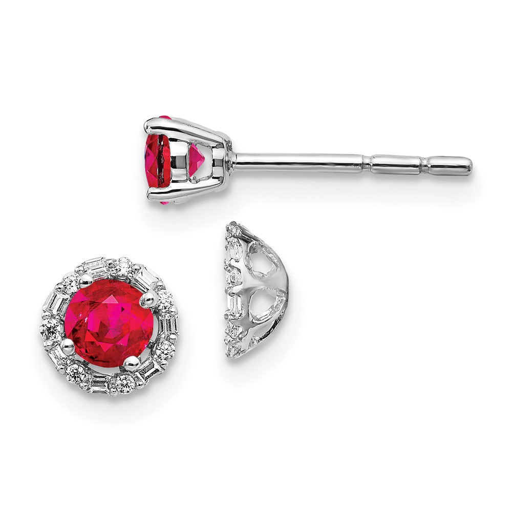 14k White Gold Diamond and Ruby Stud w/ Jacket Earrings (1.05 grams)