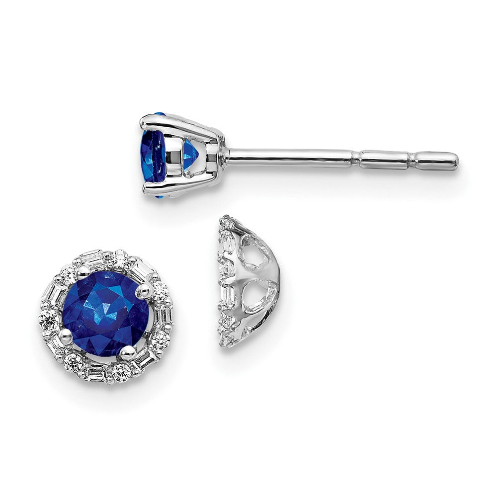 14k White Gold Diamond and Sapphire Stud w/Jacket Earrings (1.05 grams)