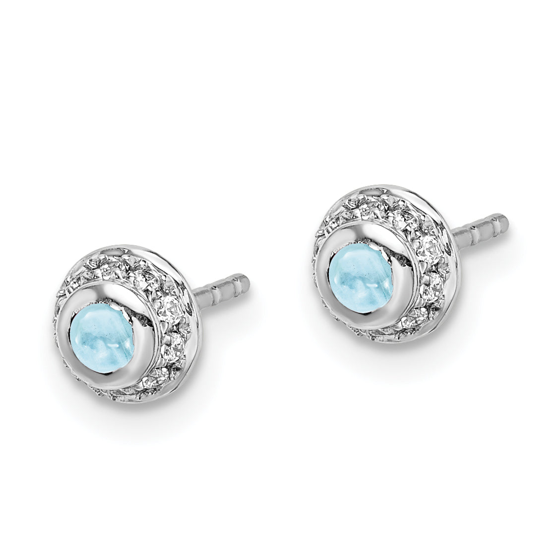 14k White Gold Diamond and Cabochon Aquamarine Earrings (0.77 grams)