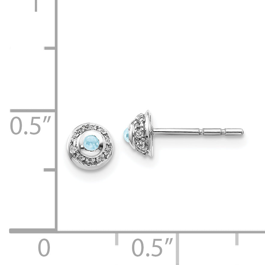 14k White Gold Diamond and Cabochon Aquamarine Earrings (0.77 grams)