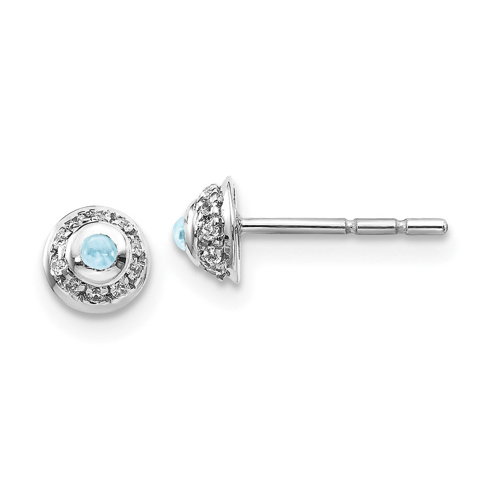 14k White Gold Diamond and Cabochon Aquamarine Earrings (0.77 grams)